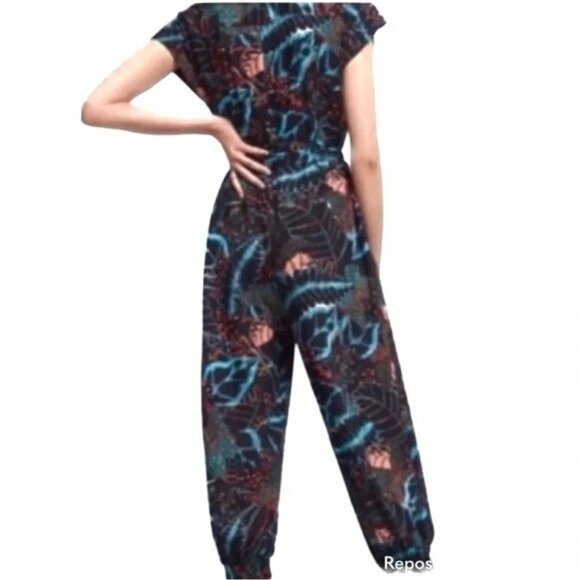 Anthropologie Black and Blue Floral Jumpsuit - Picture 11 of 11